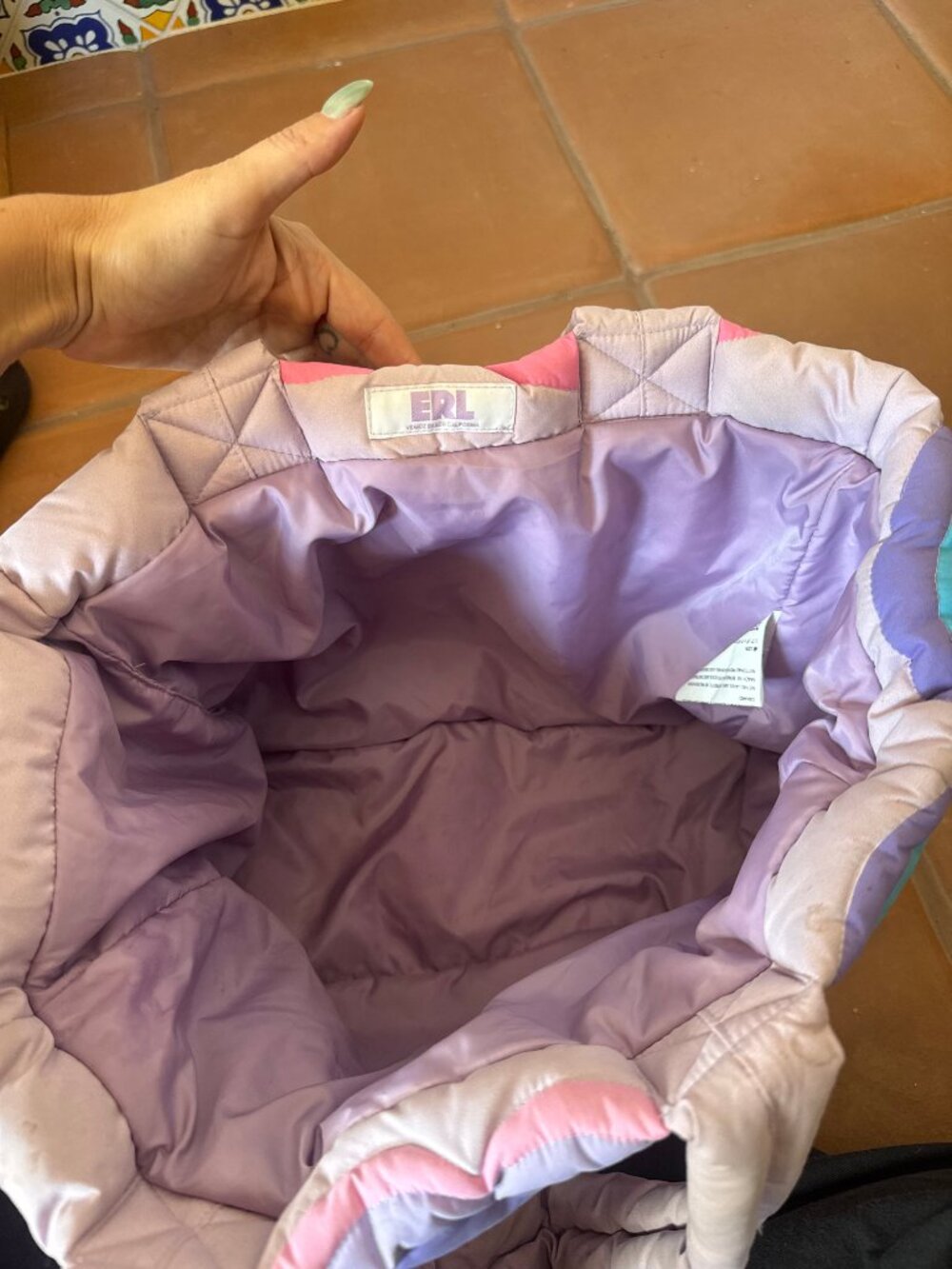 ERL Pastel Quilted Heart Puffer Tote Bag